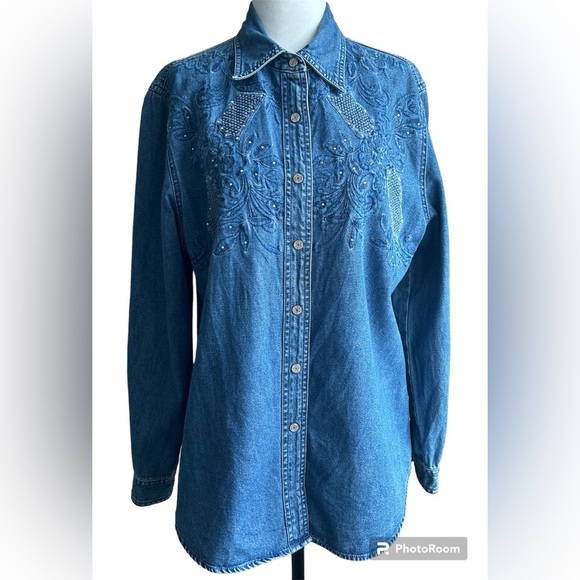 Lafei-Nier size L, long sleeve, western style, snap up, embroidered with bling - Picture 1 of 12